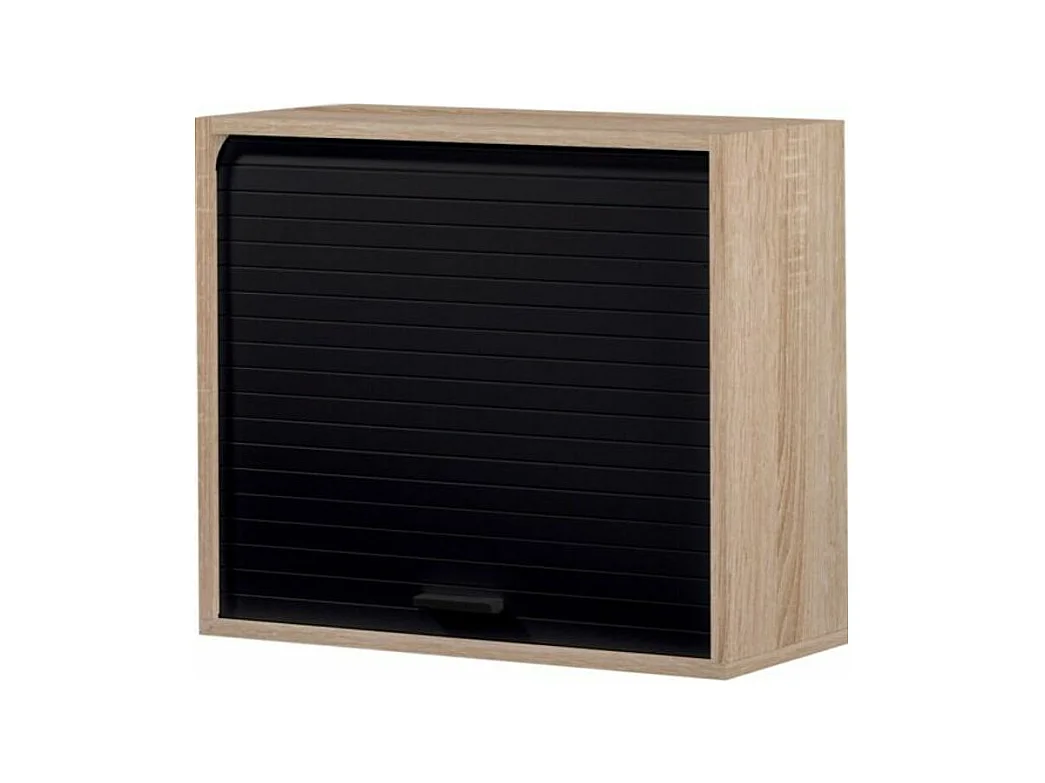 Rangement mural à rideau chêne clair et noir Couna L 60 x H 54cm