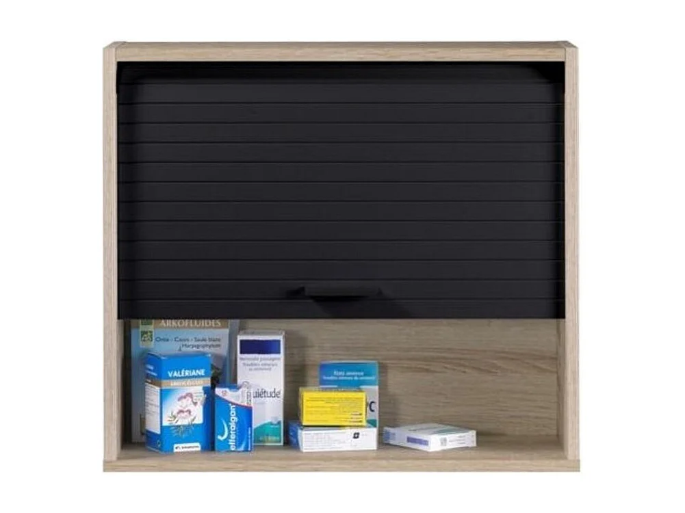 Rangement mural à rideau chêne clair et noir Couna L 60 x H 54cm