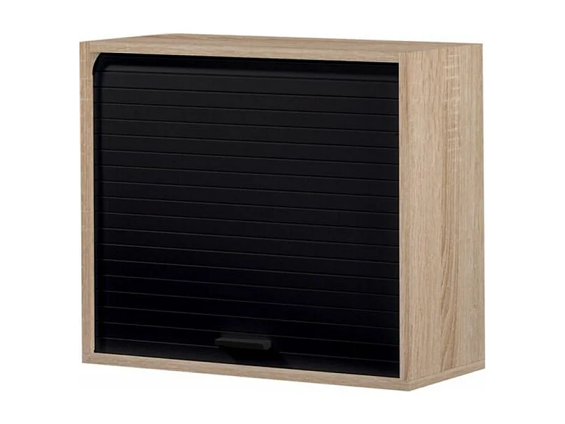 Rangement mural à rideau chêne clair et noir Couna L 60 x H 54cm