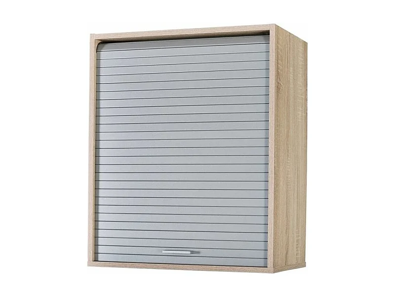 Meuble mural de cuisine chêne clair à rideau gris Couna L 60 x H 72cm