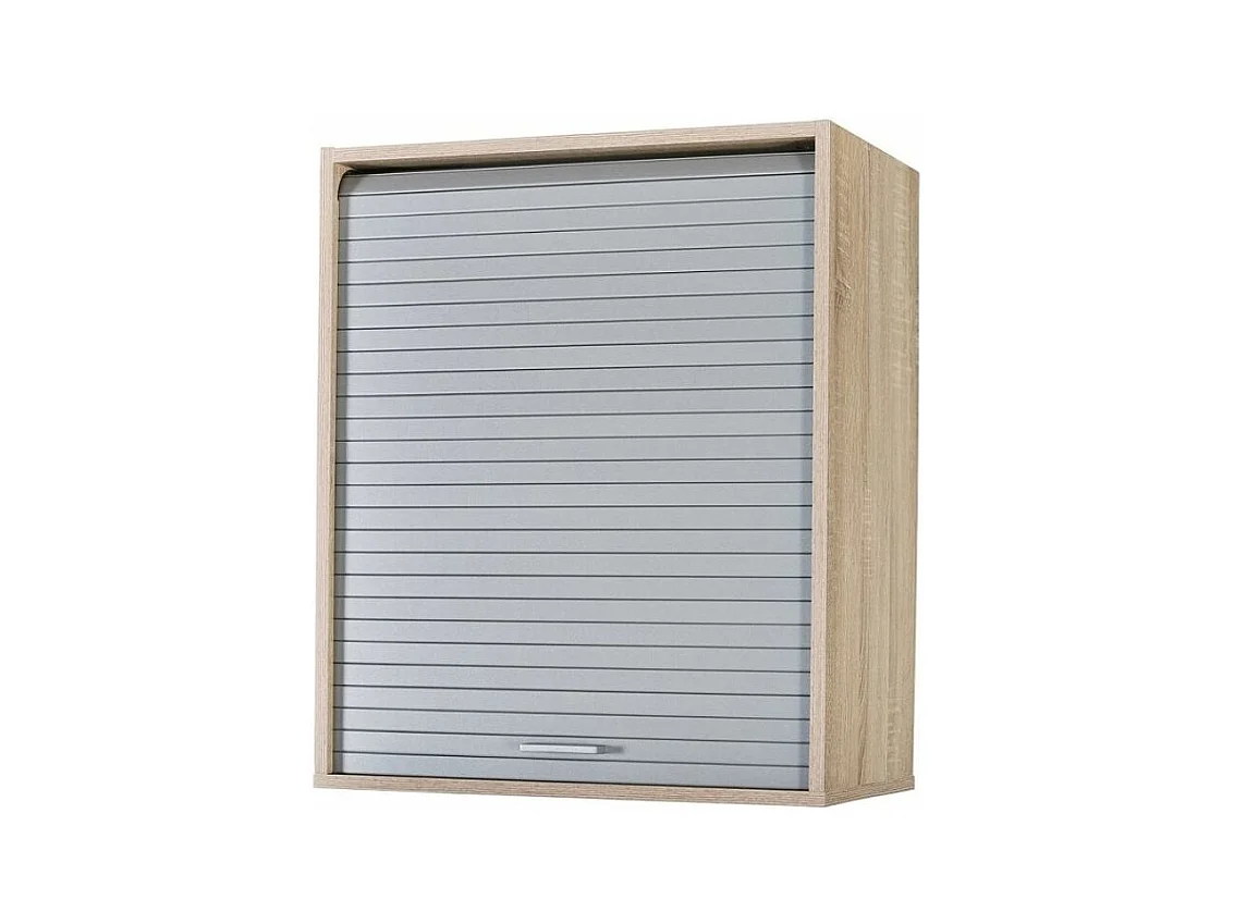 Meuble mural de cuisine chêne clair à rideau gris Couna L 60 x H 72cm