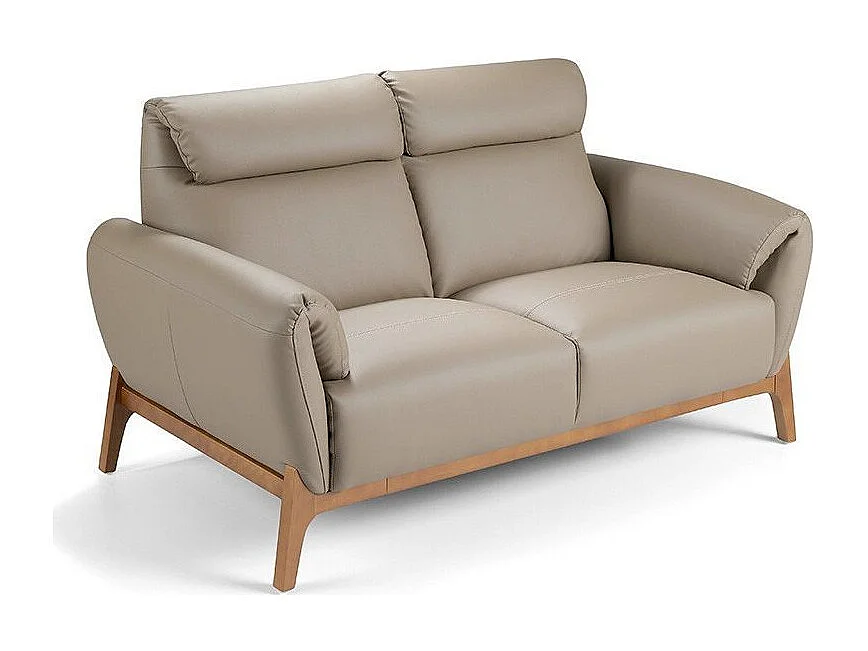 Canapé 2 places contemporain capitonné bois noyer et cuir Bima-Couleur Aqua 20 Marron