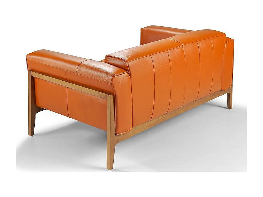 Canapé 3 places bois noyer et cuir Kilane-Couleur Aqua 18 Taupe foncé