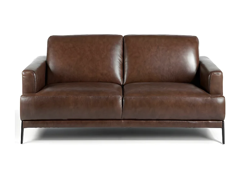 Canapé 2 places cuir et pieds acier noir inoxydable noir Yaro-Couleur Cuir Piel burdeos