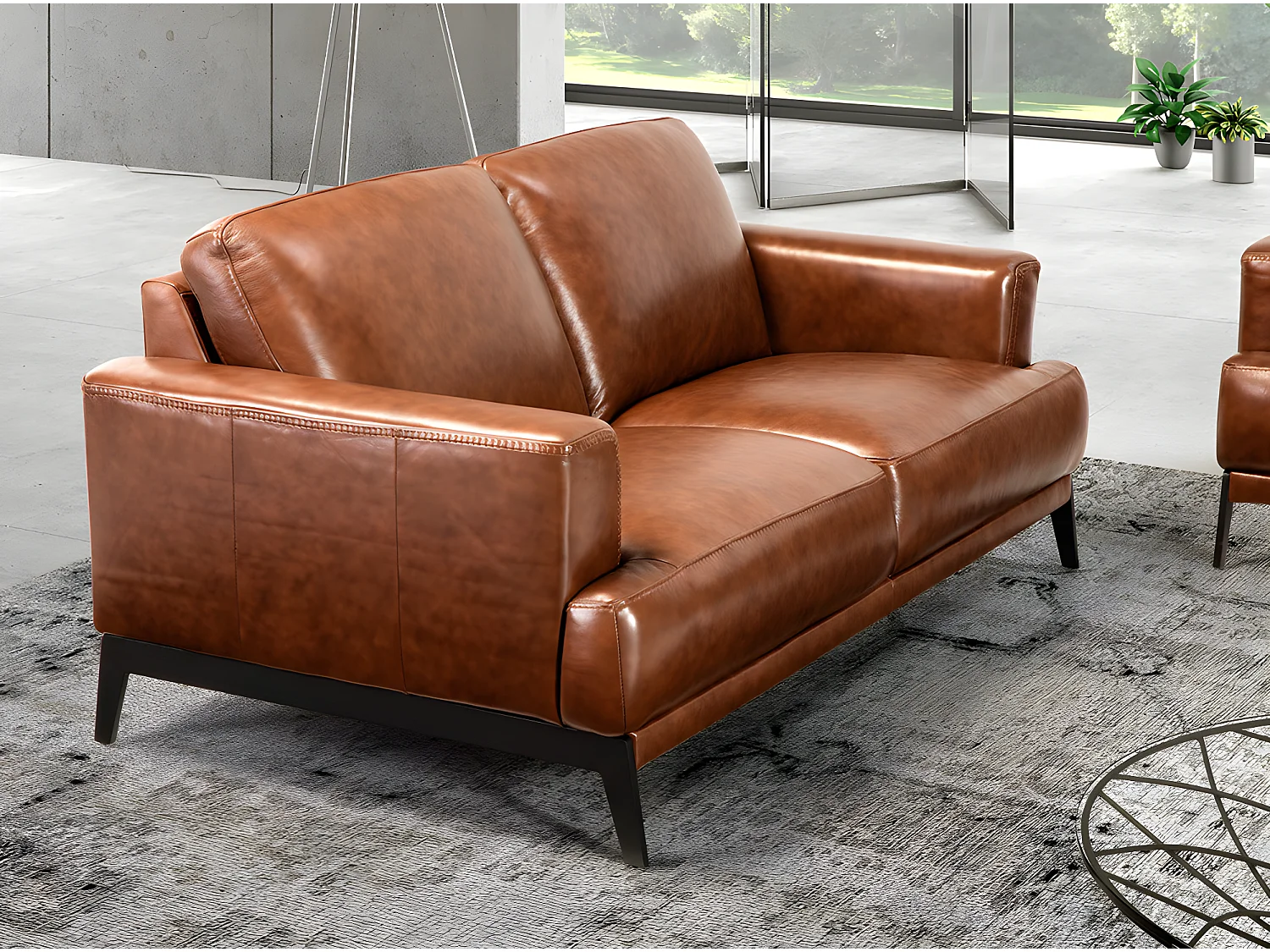 2-zits leren bank en zwarte RVS poten Yaro-Kleur Leren Piel burdeo's