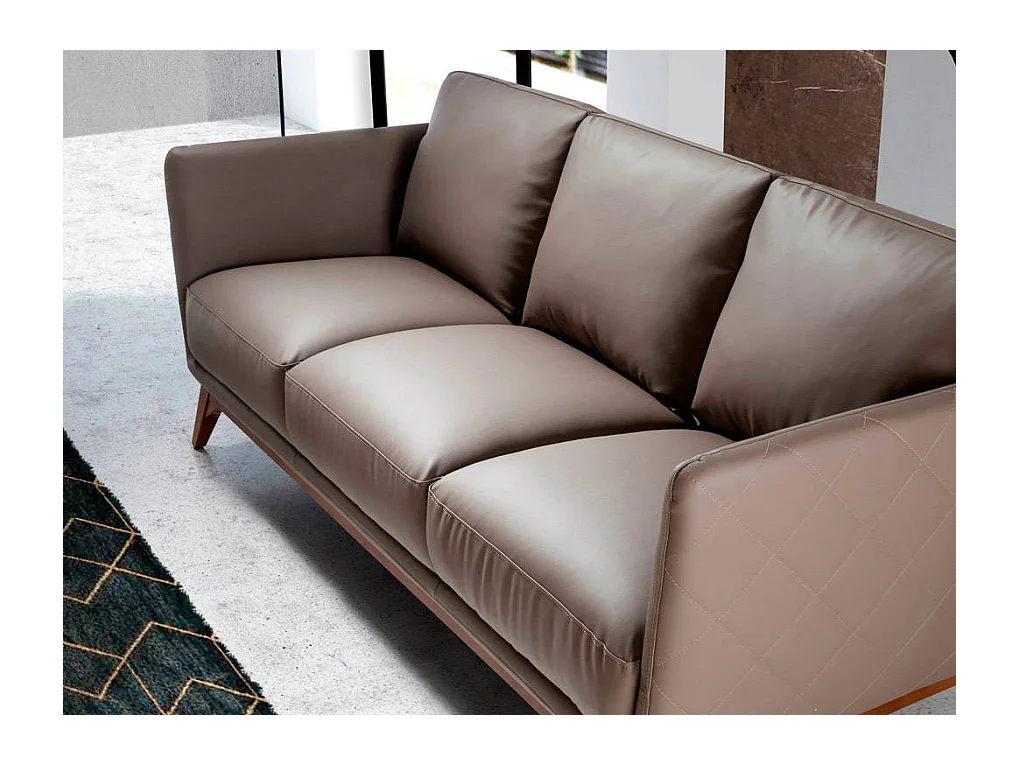 Canapé 3 places contemporain cuir capitonné et bois noyer Kila-Couleur Aqua 10 Orange