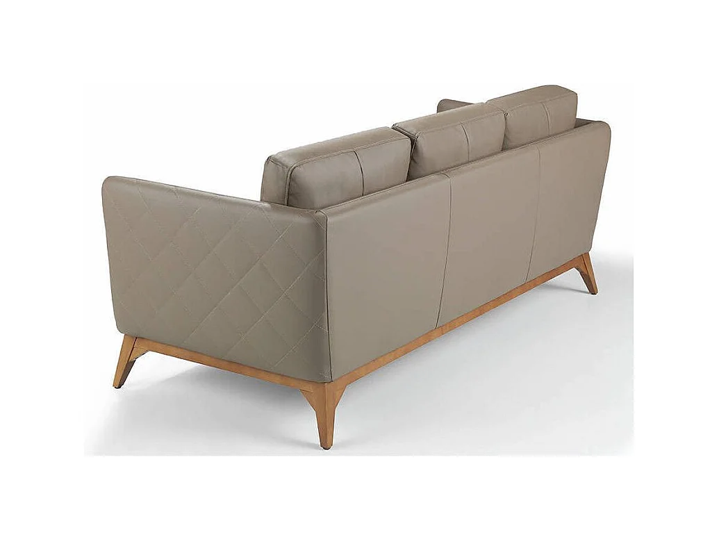 Canapé 3 places contemporain cuir capitonné et bois noyer Kila-Couleur Aqua 10 Orange