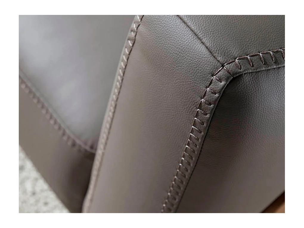 Canapé 3 places cuir taupe et pieds bois pin Kina-Couleur Cuir Piel marine