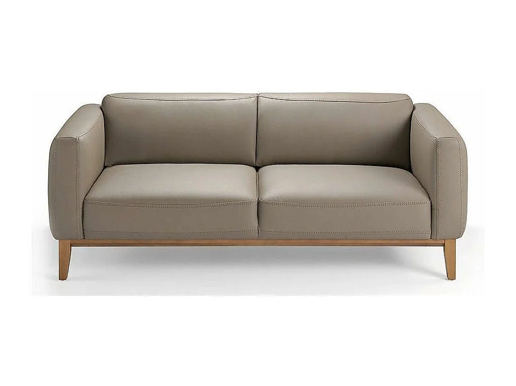 Canapé 3 places cuir taupe et pieds bois pin Kina-Couleur Cuir Piel mostaza