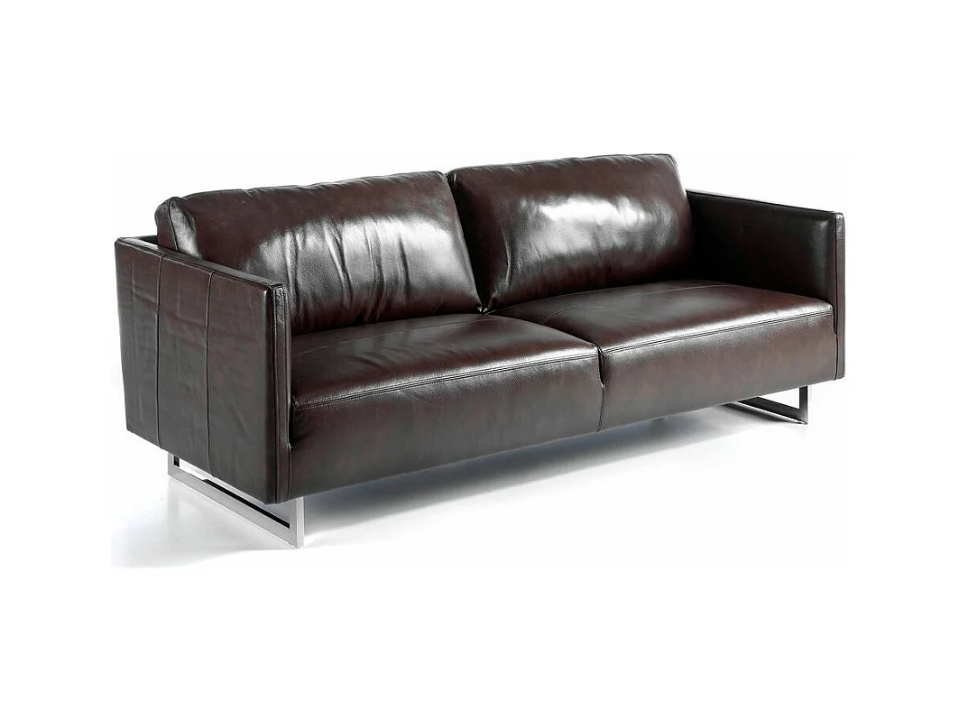 3-zitsbank in rundleer en RVS chroomstalen poten Miro-Kleur Nerts leer