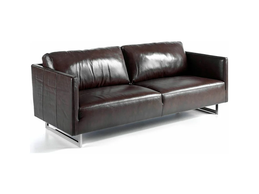 3-zitsbank in rundleer en RVS chroomstalen poten Miro-Kleur Nerts leer