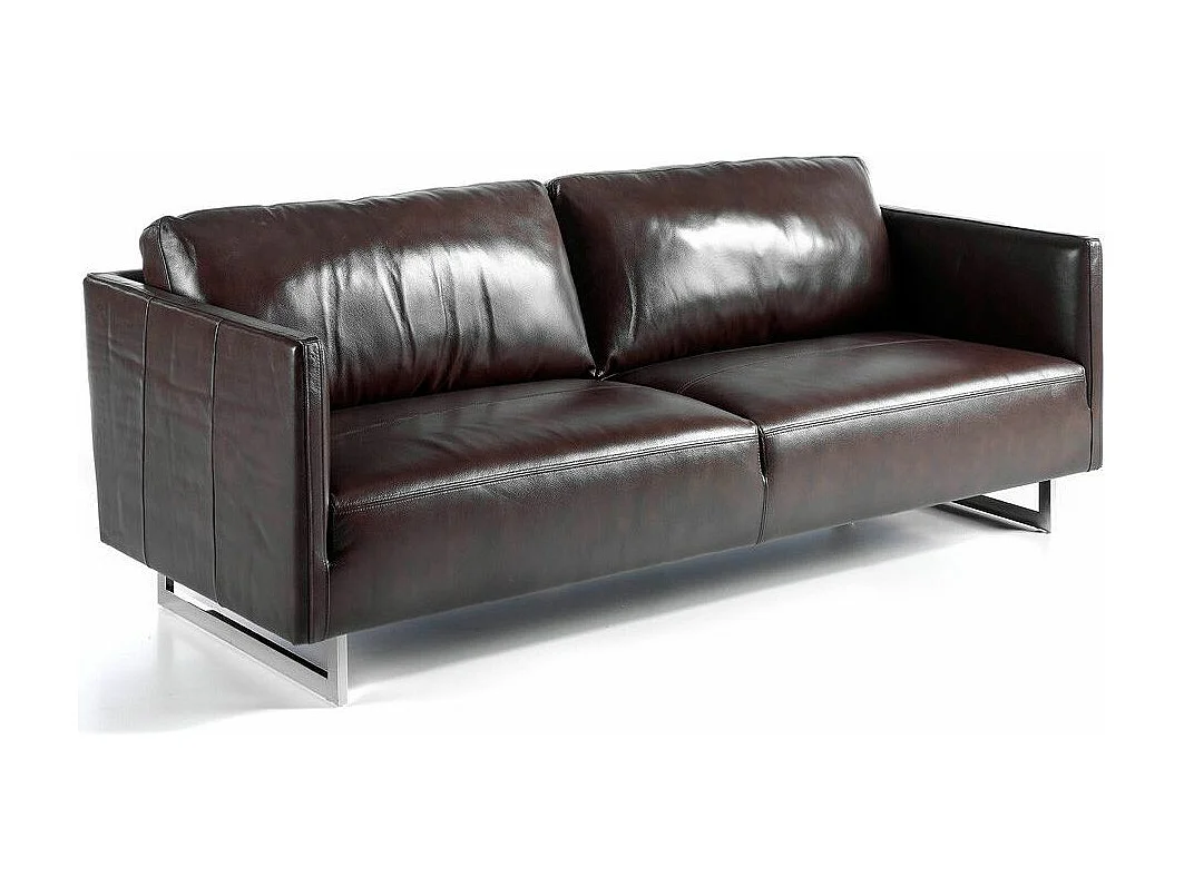 Canapé 3 places cuir de bovin et pieds acier chromé inoxydable Miro-Couleur Cuir Piel vison