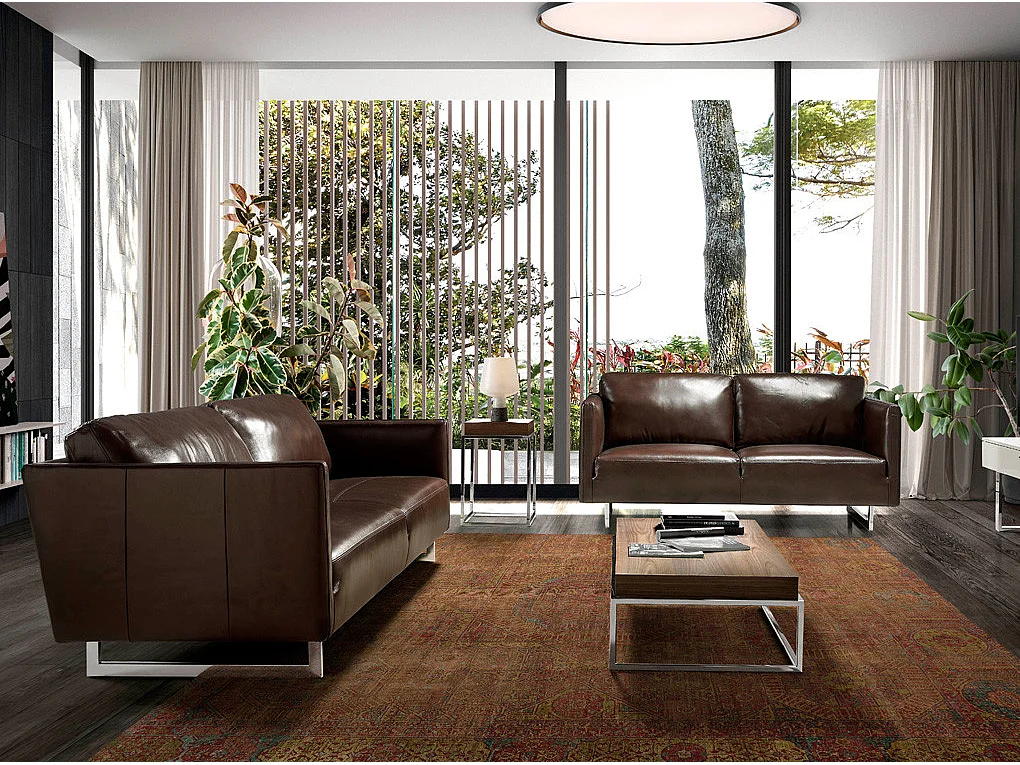 Canapé 3 places cuir de bovin et pieds acier chromé inoxydable Miro-Couleur Cuir Piel vison