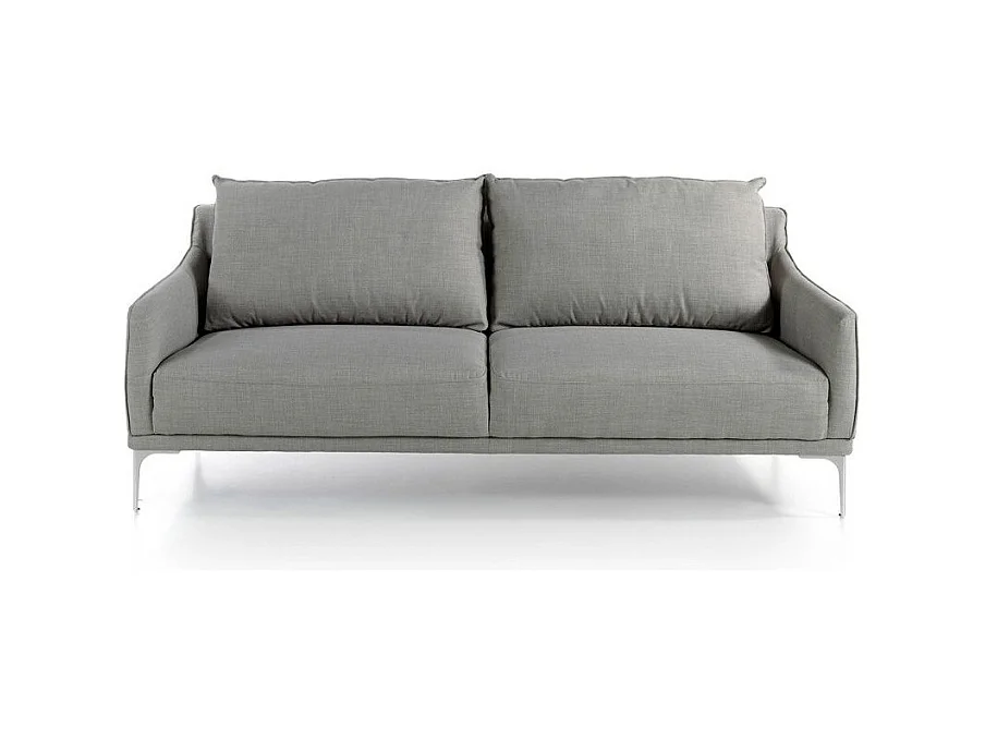 Canapé design 3 places tissu gris clair et acier chromé Kira