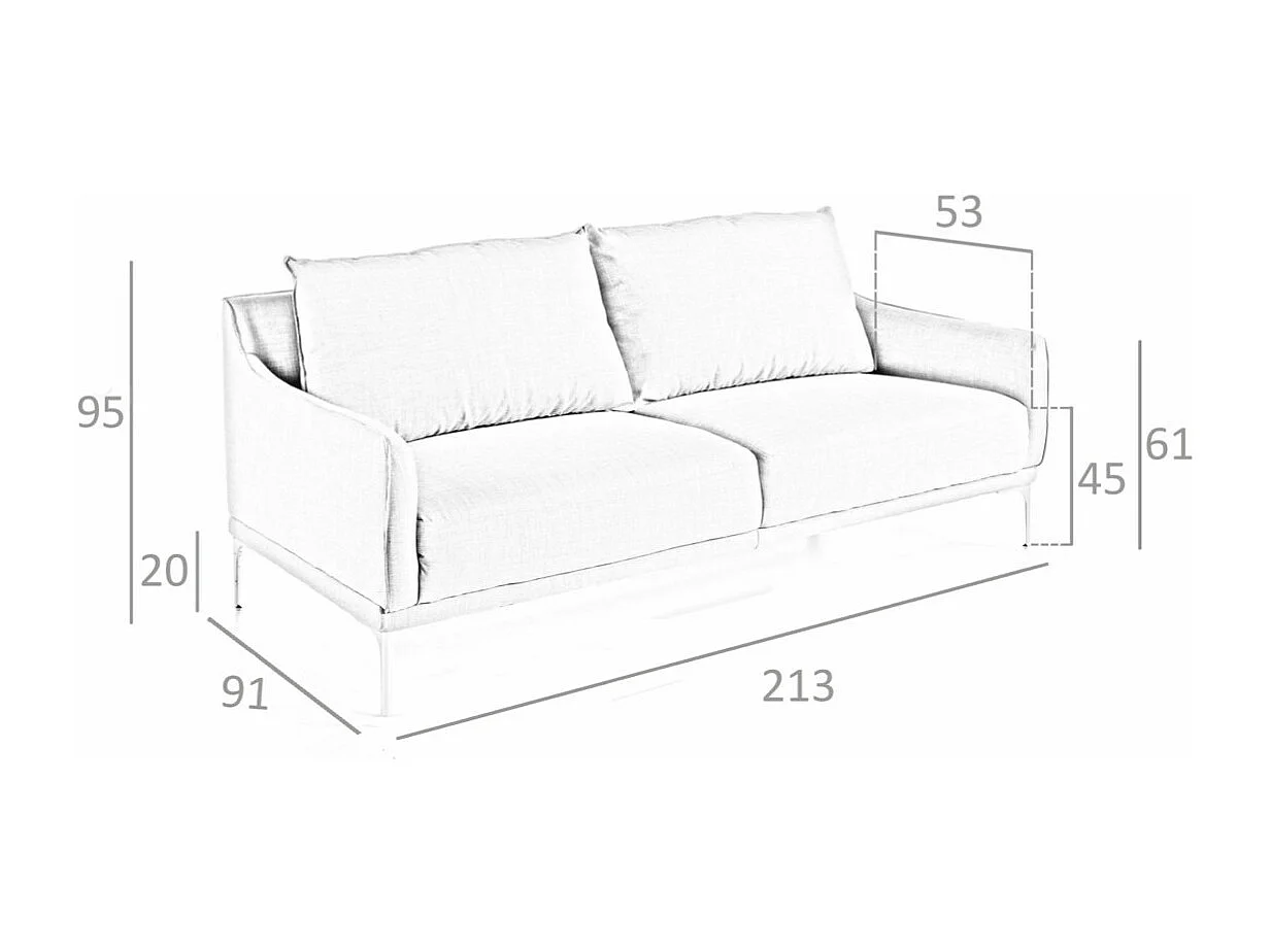 Designer 3-zitsbank lichtgrijze stof en chroomstaal Kira