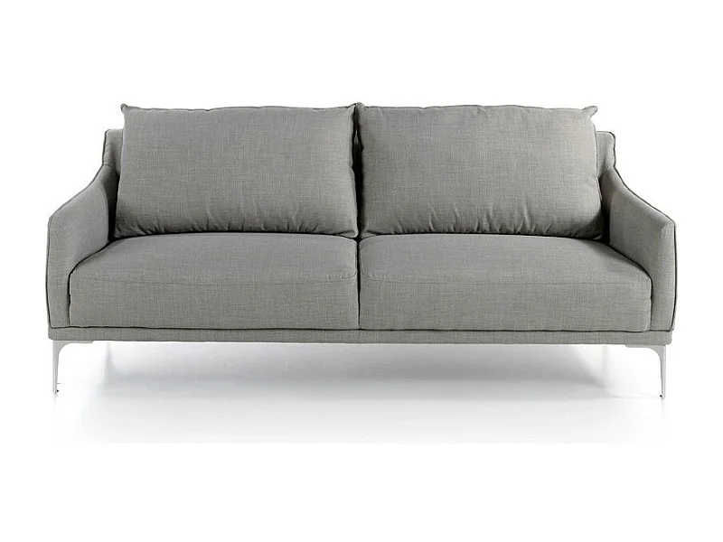 Canapé design 3 places tissu gris clair et acier chromé Kira