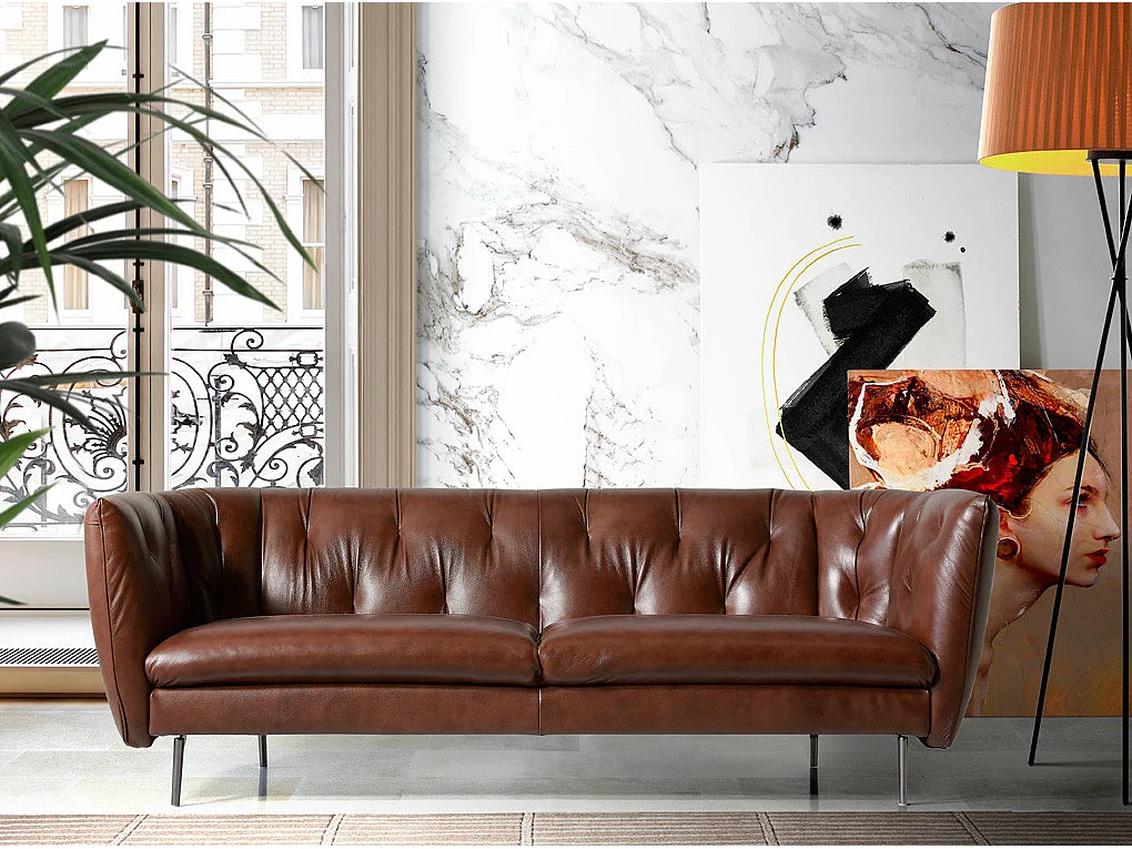 Canapé cuir capitonné marron 3 places Miro
