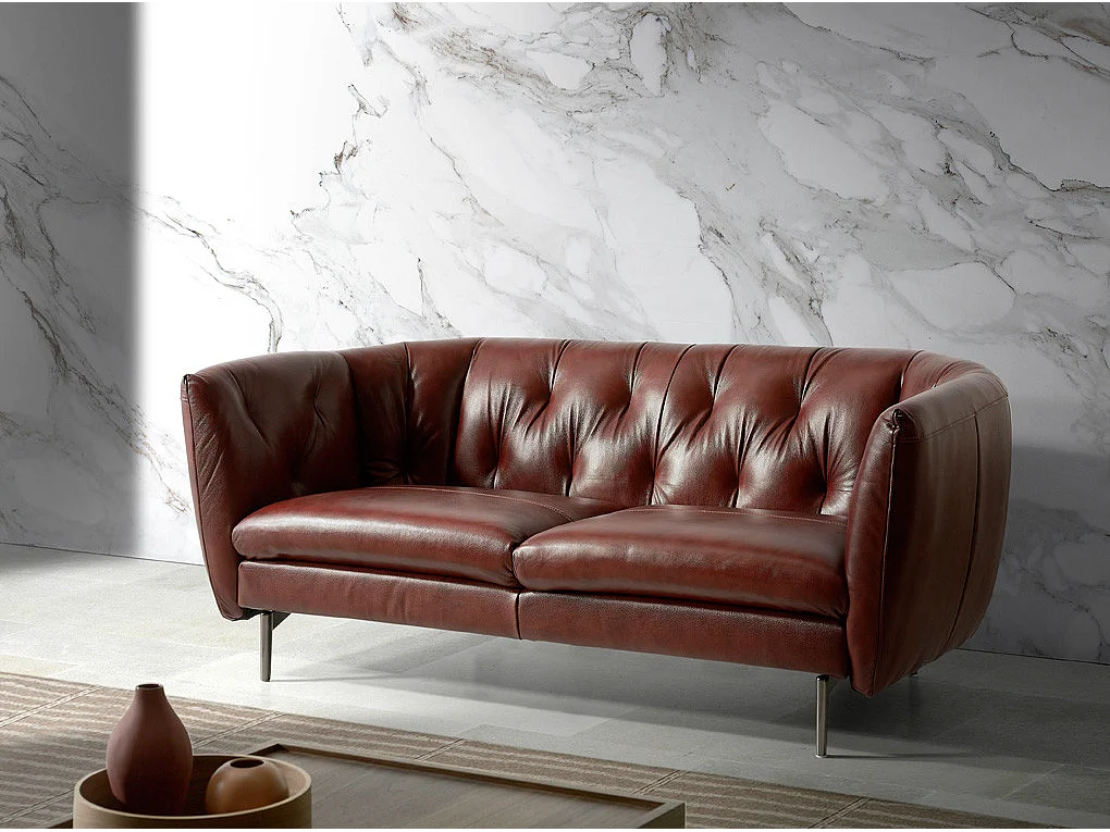 Canapé cuir capitonné marron 3 places Miro