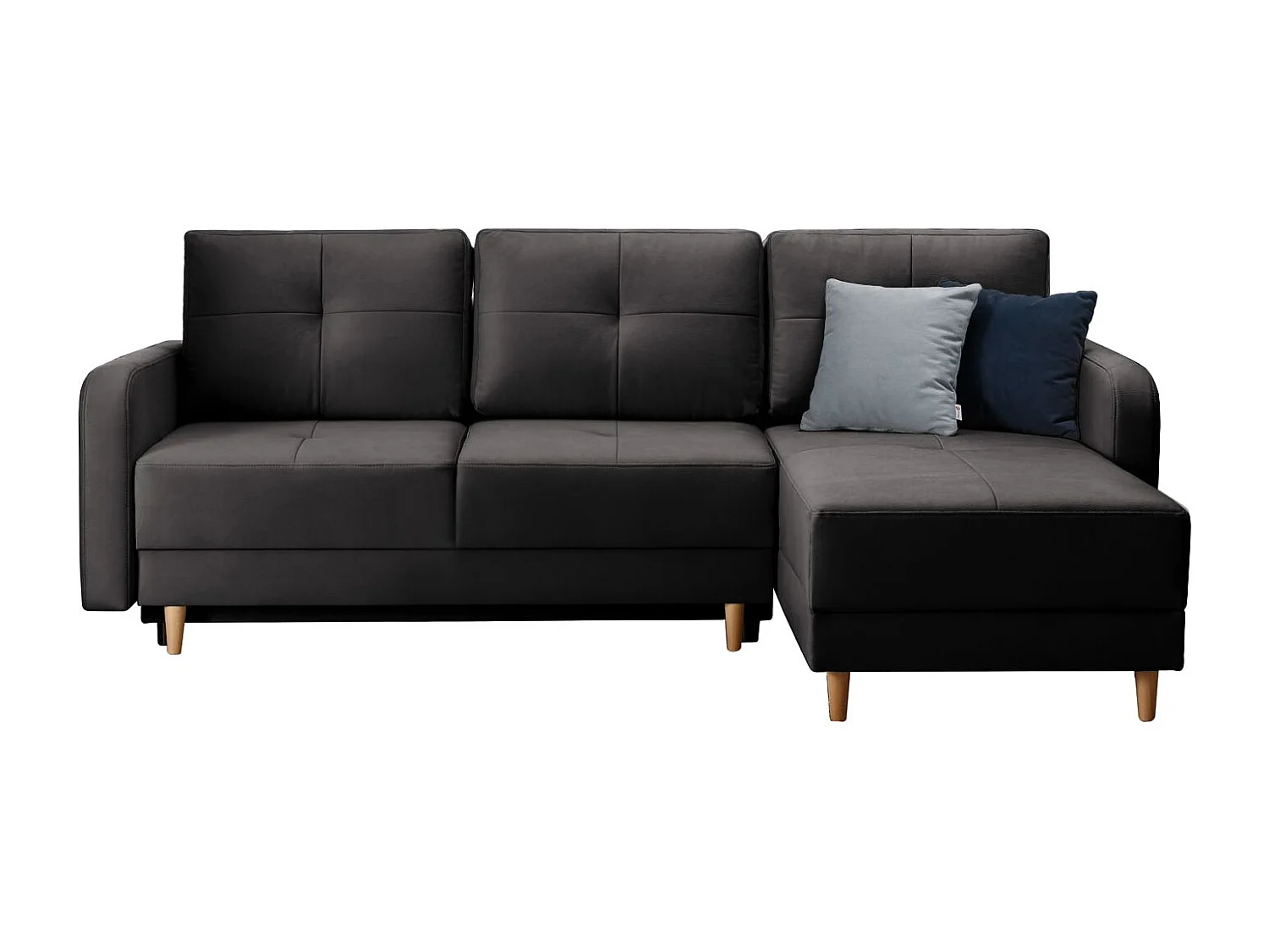 Sofá esquinero convertible y reversible de tela KINDO - Patas de madera clara-Color Gris antracita