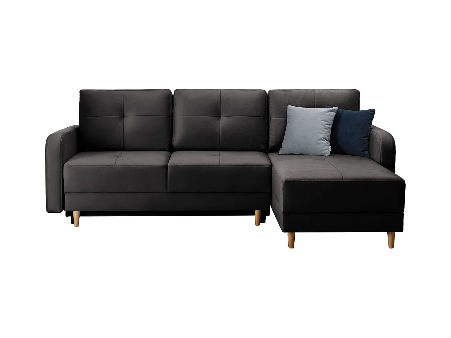 Canapé angle réversible Scandinave tissu anthracite et pieds bois clair Kindo 240cm