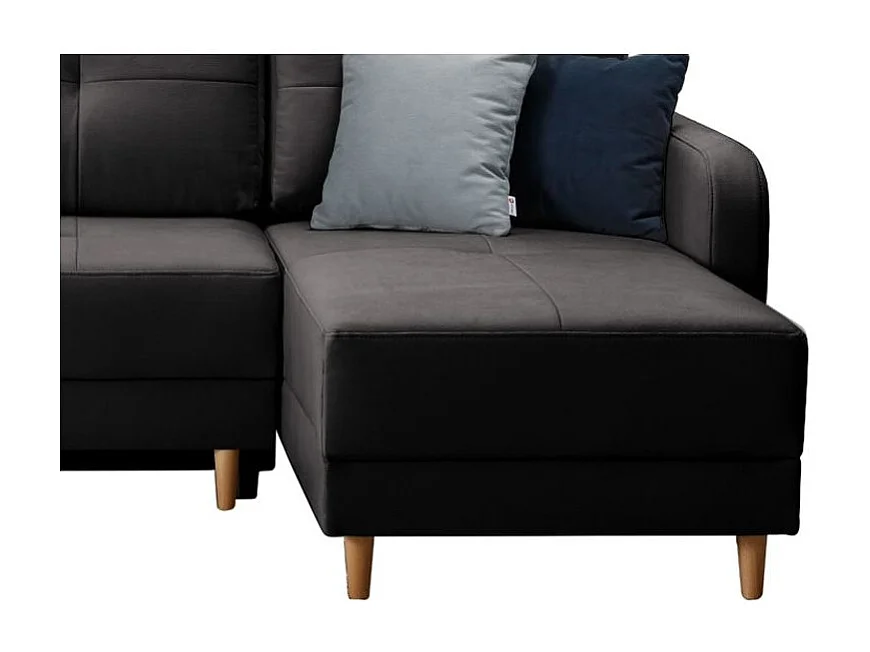 Sofá esquinero convertible y reversible de tela KINDO - Patas de madera clara-Color Gris antracita