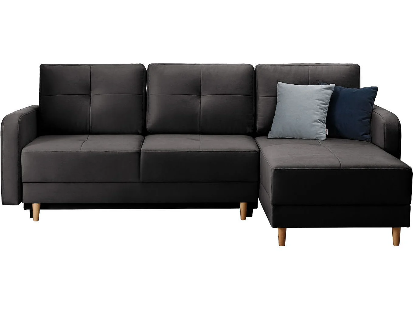 Canapé d’angle réversible convertible KINDO en tissu avec pieds en bois clair – 240cm-Anthracite