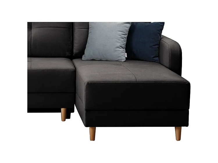 Canapé d’angle réversible convertible KINDO en tissu avec pieds en bois clair – 240cm-Anthracite