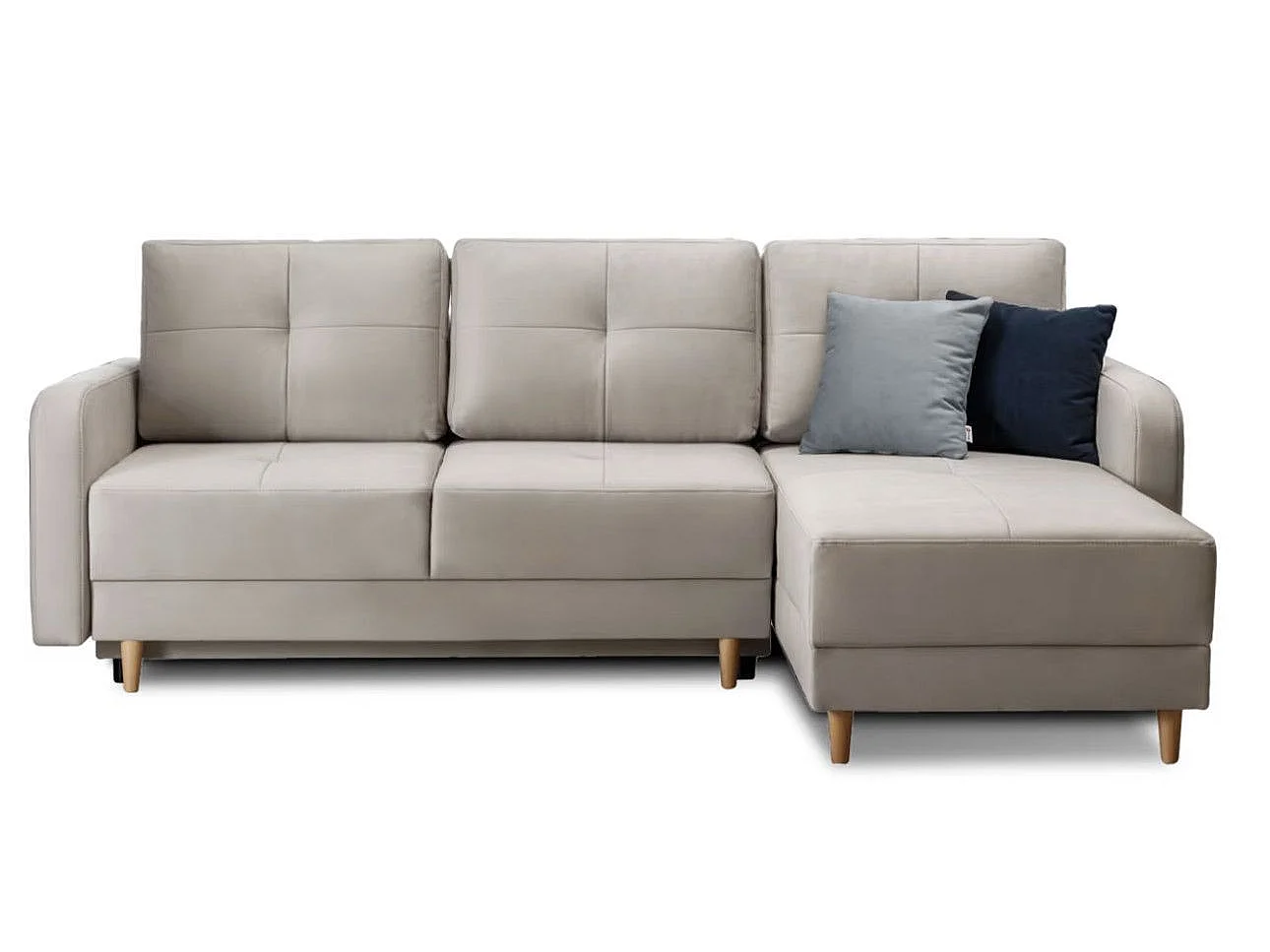 Canapé d’angle réversible convertible KINDO en tissu avec pieds en bois clair – 240cm-Anthracite