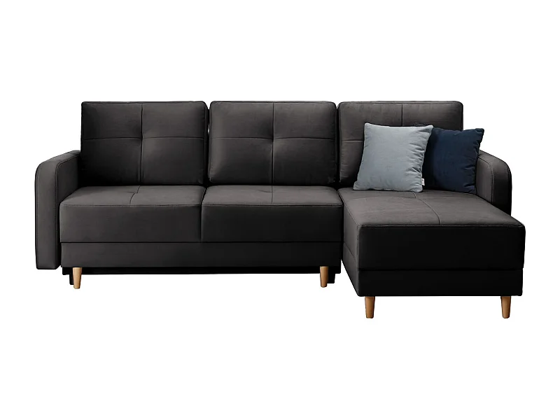 Canapé angle réversible Scandinave tissu anthracite et pieds bois clair Kindo 240cm