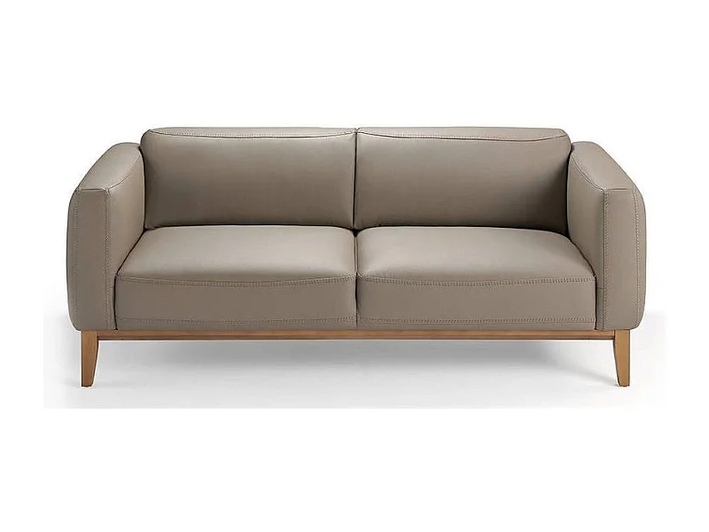 Canapé 3 places cuir taupe et pieds bois pin Kina-Couleur Cuir Piel antracita