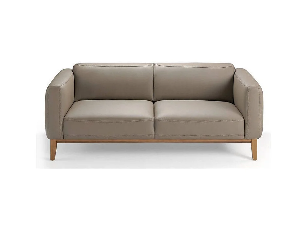 Canapé 3 places cuir taupe et pieds bois pin Kina-Couleur Cuir Piel antracita