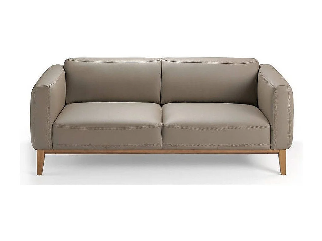 Canapé 3 places cuir taupe et pieds bois pin Kina-Couleur Cuir Piel antracita