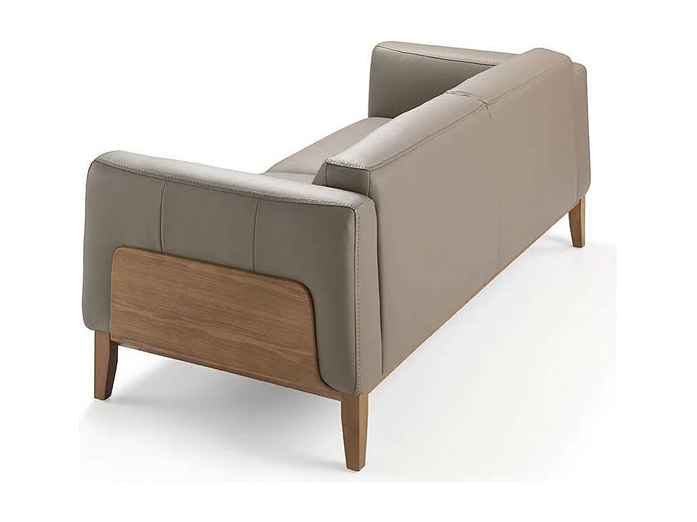 Canapé 3 places cuir taupe et pieds bois pin Kina-Couleur Cuir Piel antracita