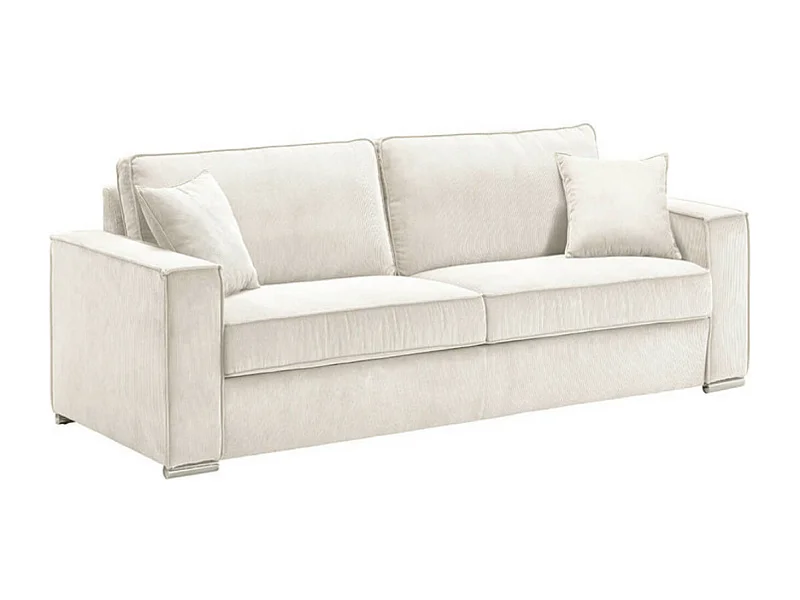 Vaste corduroy bank met 2 Kleman kussens-Kleur Wit-Aantal plaatsen) 3 plaatsen