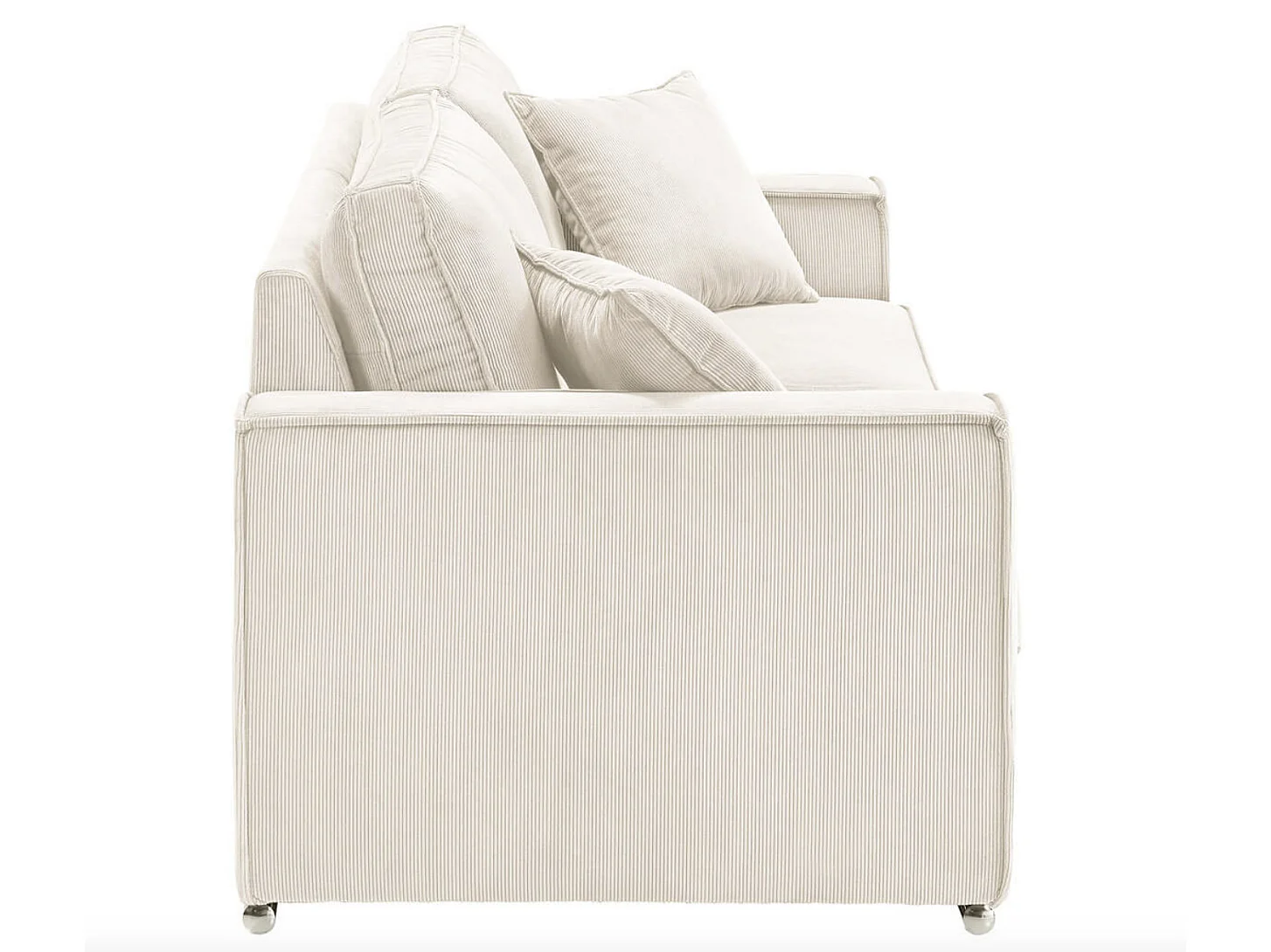 Canapé fixe velours côtelé avec 2 Coussins Kleman-Couleur Blanc-3 places