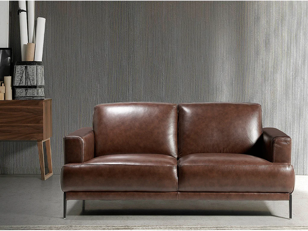 2-zits leren bank en zwarte RVS poten Yaro-Kleur Parel leer