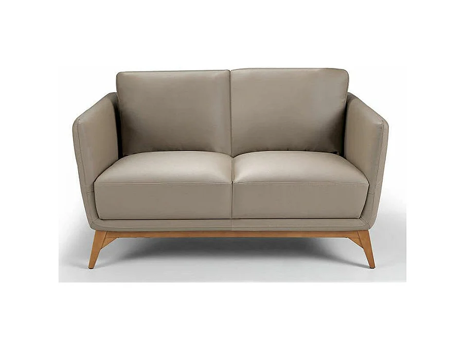 Canapé 2 places contemporain cuir capitonné et bois noyer Kila-Couleur Aqua 11 Camel