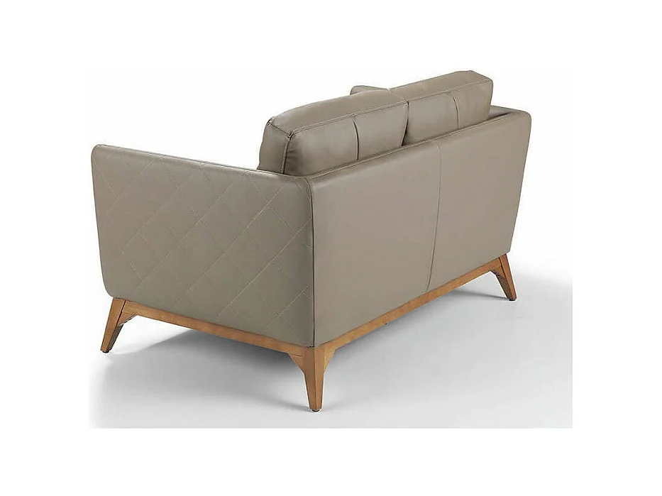 Canapé 2 places contemporain cuir capitonné et bois noyer Kila-Couleur Aqua 11 Camel