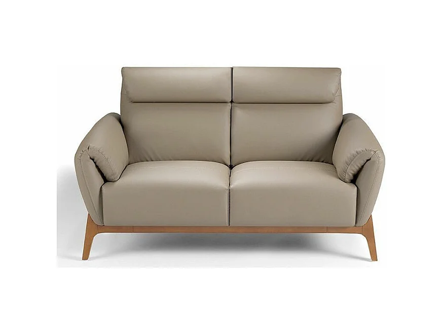 Canapé 2 places contemporain capitonné bois noyer et cuir Bima-Couleur Aqua 82 Taupe