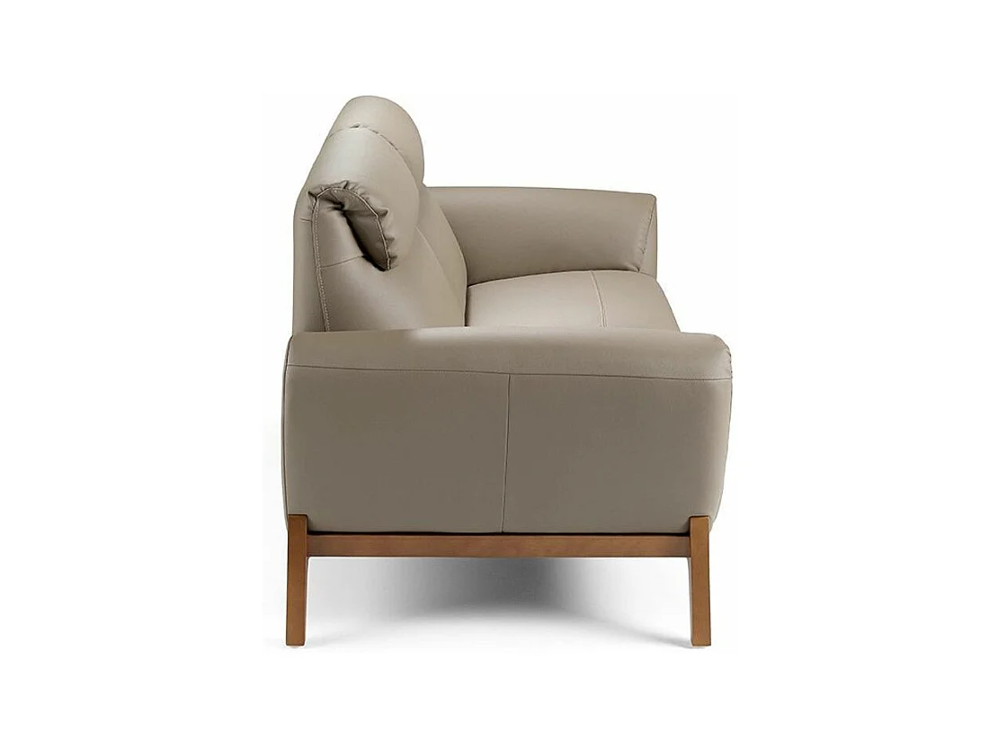 Canapé 2 places contemporain capitonné bois noyer et cuir Bima-Couleur Aqua 82 Taupe