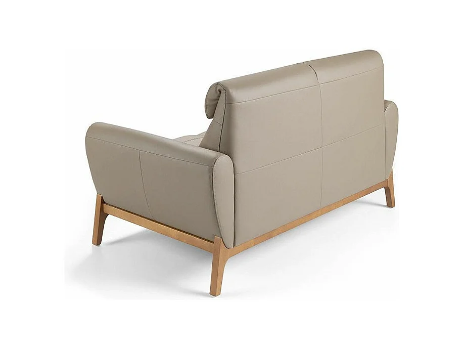 Canapé 2 places contemporain capitonné bois noyer et cuir Bima-Couleur Aqua 82 Taupe