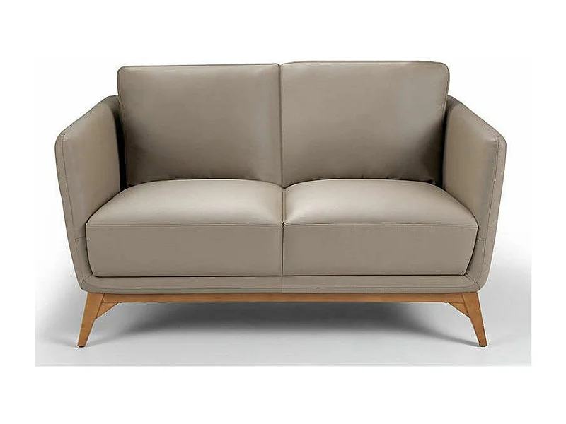 Canapé 2 places contemporain cuir capitonné et bois noyer Kila-Couleur Aqua 82 Taupe