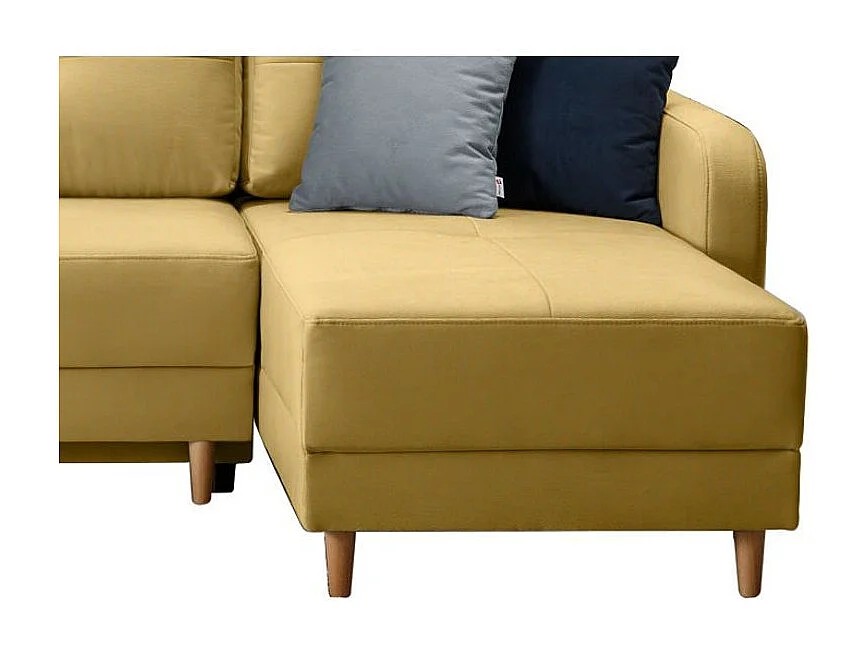 Canapé d'angle convertible et réversible tissu KINDO - Pieds bois clair-Jaune