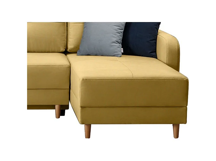 Canapé d’angle réversible convertible KINDO en tissu avec pieds en bois clair – 240cm-Jaune