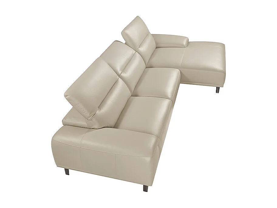 Canapé d'angle droit cuir beige clair et pieds acier Adile
