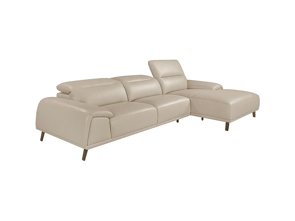 Canapé d'angle droit cuir beige clair et pieds acier Adile