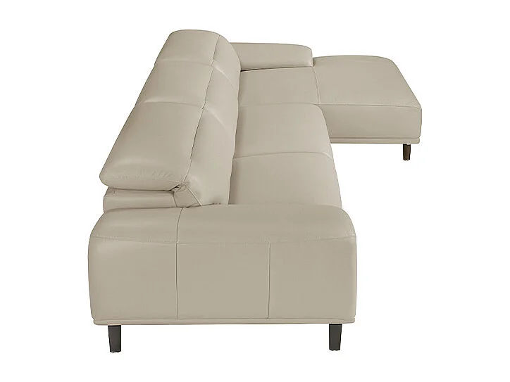 Canapé d'angle droit cuir beige clair et pieds acier Adile