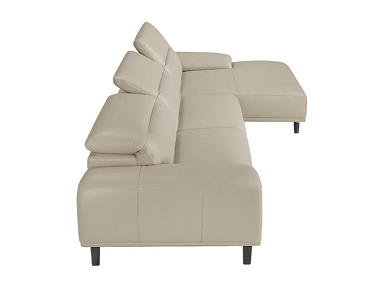 Canapé d'angle droit cuir beige clair et pieds acier Adile