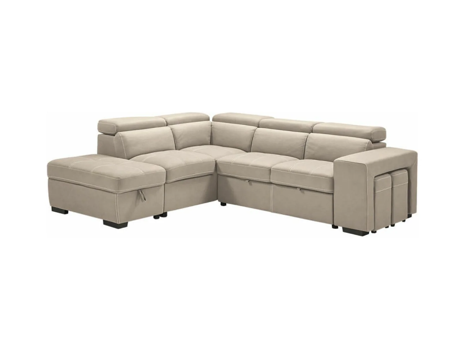 Canapé d'angle en microfibre avec 2 poufs et 1 coffre Selina-Couleur Beige-angle gauche