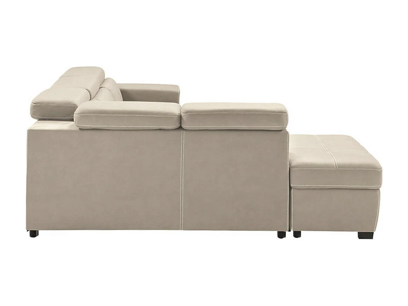 Canapé d'angle en microfibre avec 2 poufs et 1 coffre Selina-Couleur Beige-angle gauche